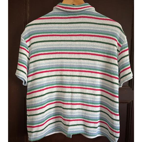 ZARA | White Cotton Blend Striped Collared Short Sleeve Cardigan Sweater | Small - Picture 7 of 7